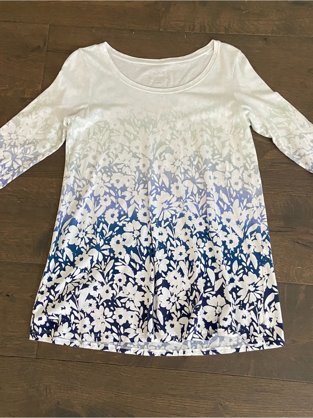 Pure Jill Shirt Ballet Sleeve Tunic Tee Floral Ombre Scoop Neck‎ Top SP